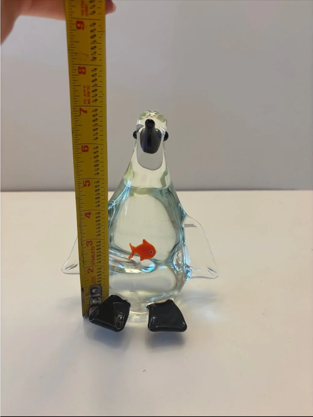Clear Glass Penguin Fish Ornament with Orange Accent